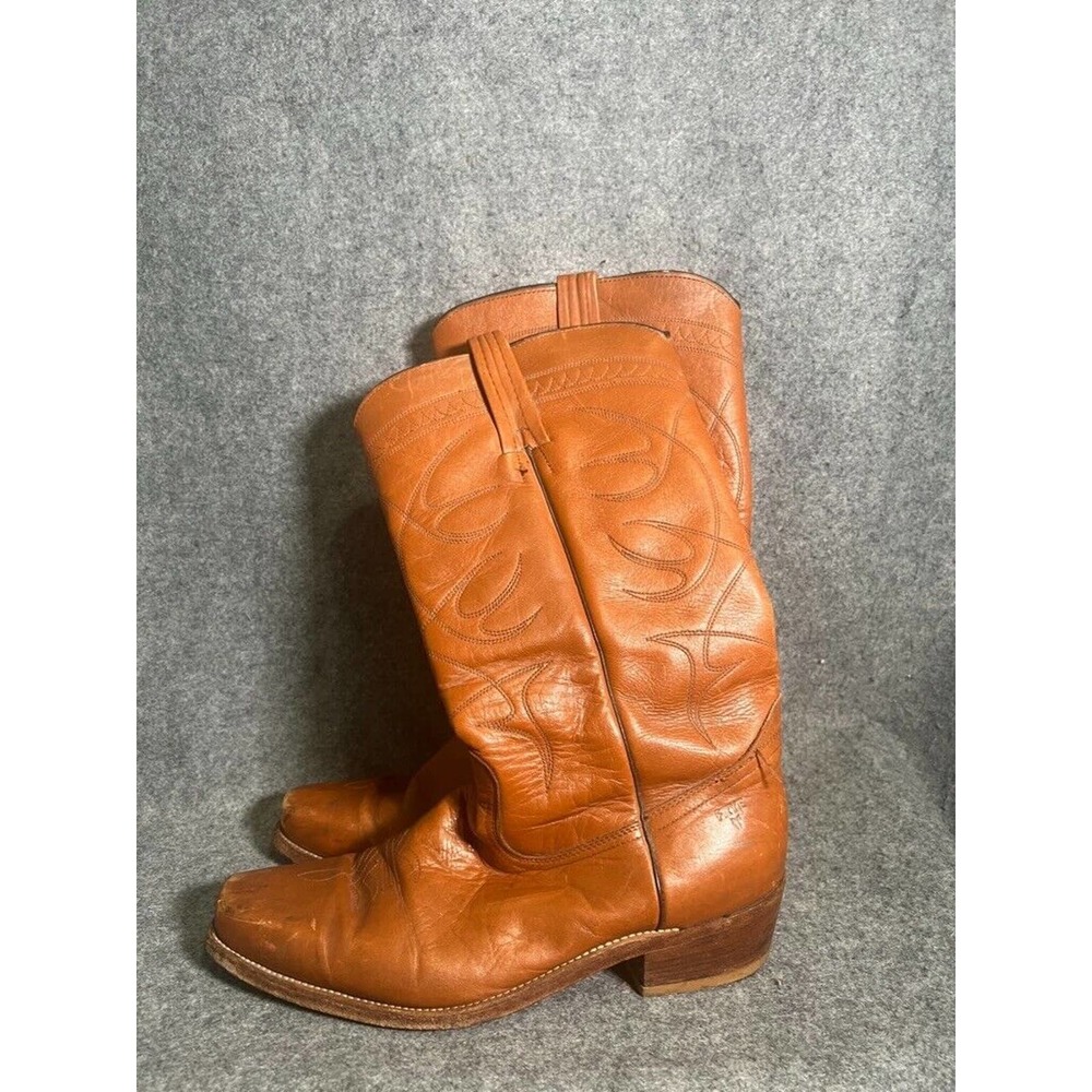 Frye Western Boot Men 12 D Brown Leather Pull On Square Toe Cowboy Boots